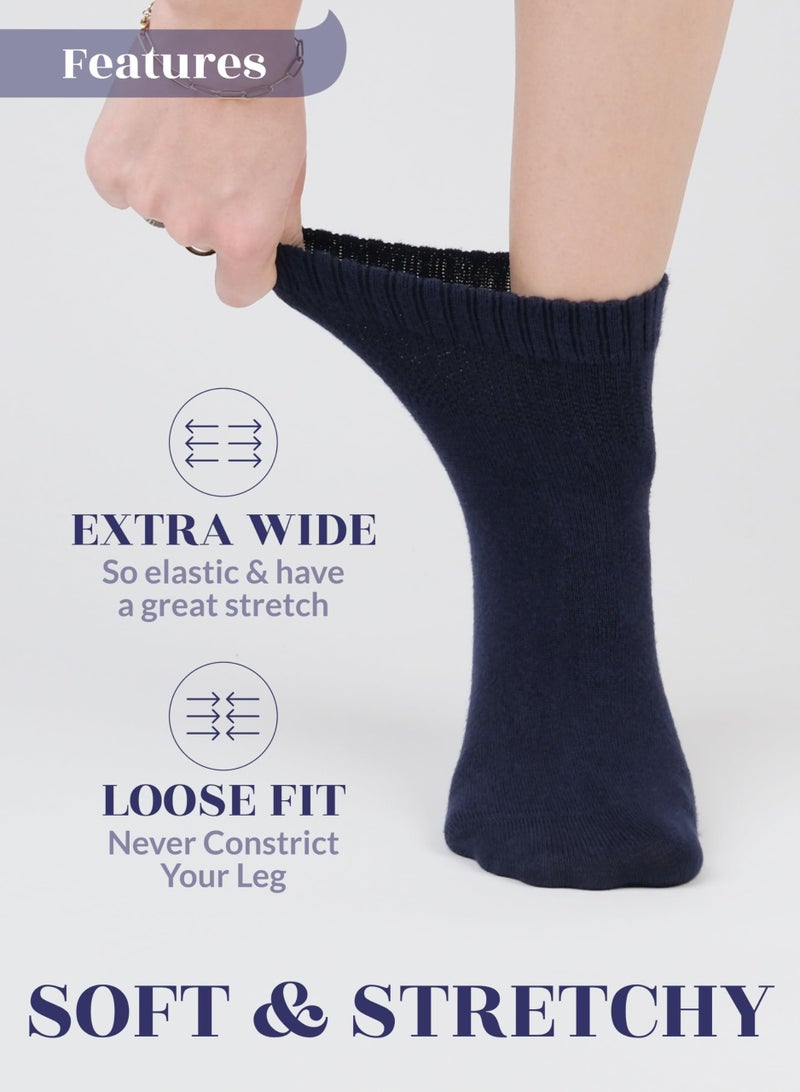 Hugh Ugoli Women's Rayon Ankle Loose Fit Diabetic Socks, Soft, Seamless Toe, Wide Stretchy, Non-Binding Top, 3 Pairs, Navy Blue, Shoe Size: 6-9 - Image 3